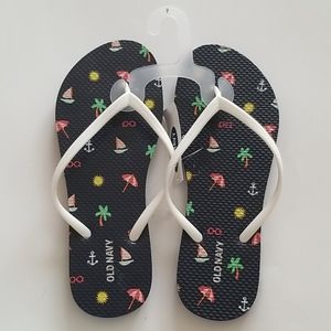 New Womens Old Navy Blue Nautical Patterned Printed Tropical Flip Flops Size 9